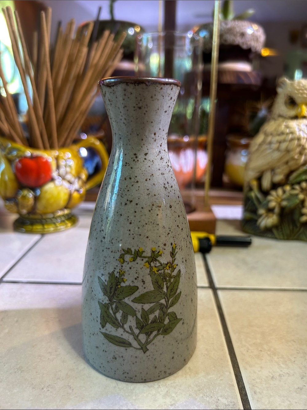 Vintage Takahashi speckled stoneware bud vase.